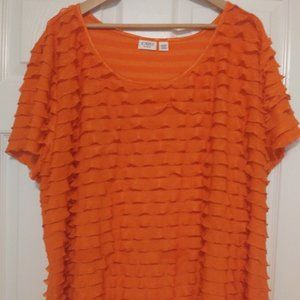 Women's Short Sleeve Orange Ruffle Shirt